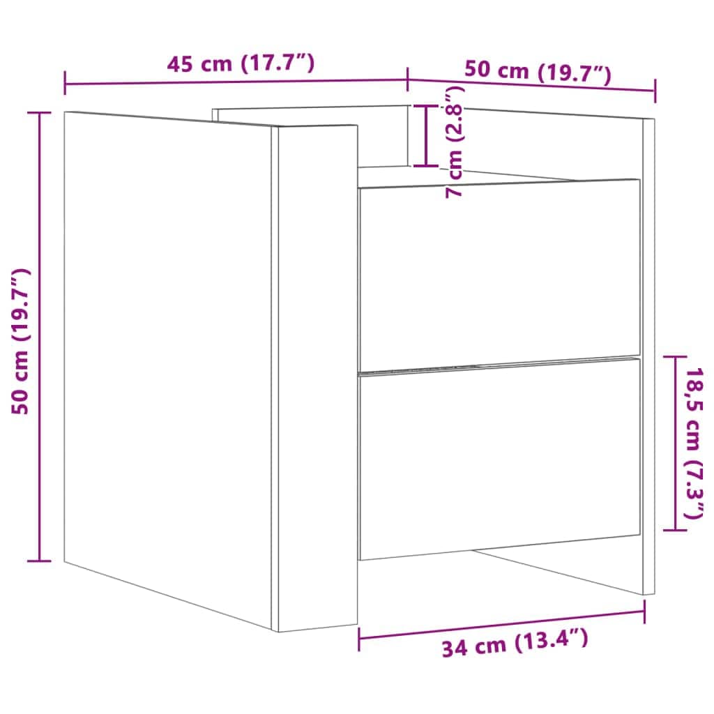 Nachttisch Grau Sonoma 45x50x50 cm Holzwerkstoff