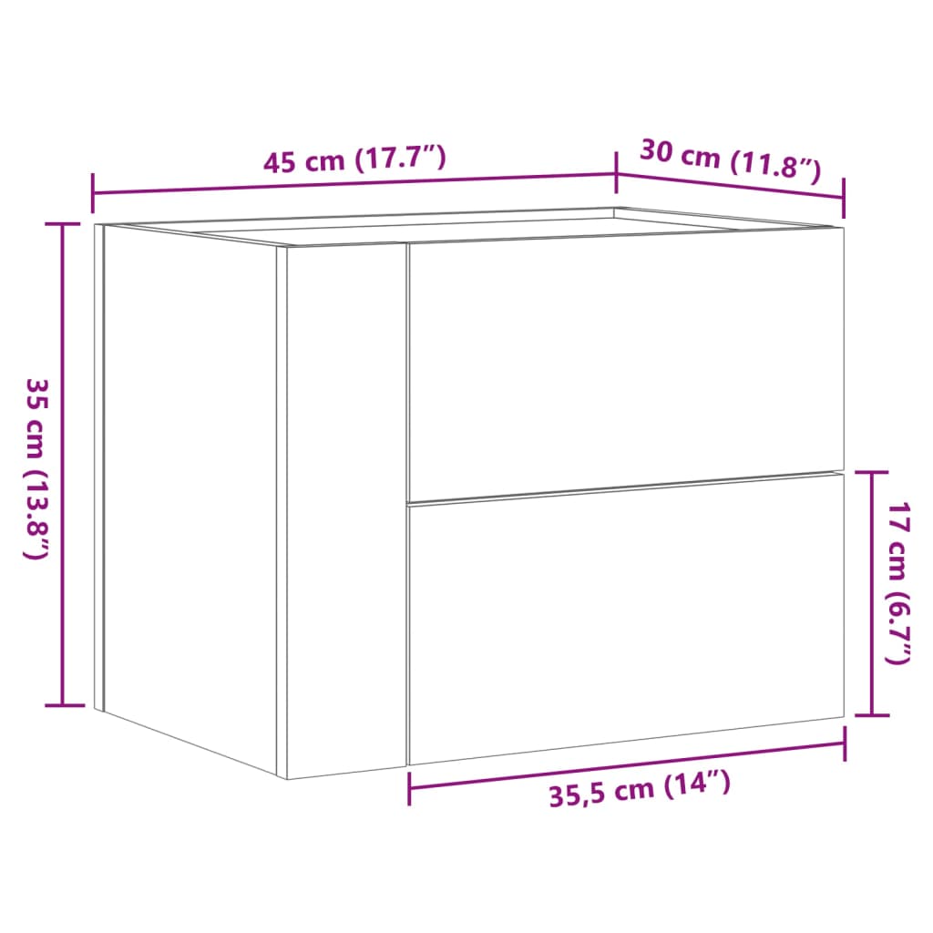 vidaXL Table de chevet murale aspect chêne marron 45x30x35 cm