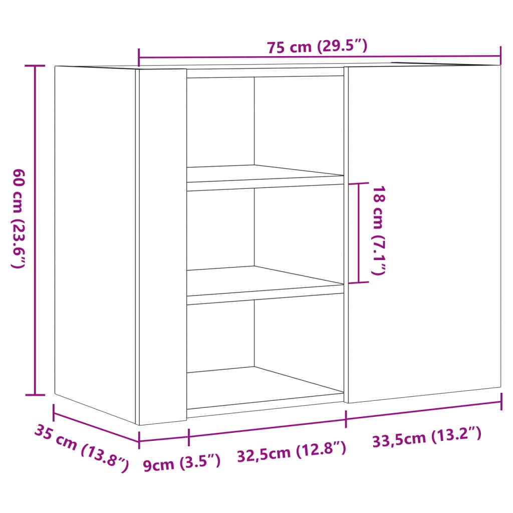 vidaXL Étagère murale Blanc 75x35x60 cm Bois d'ingénierie
