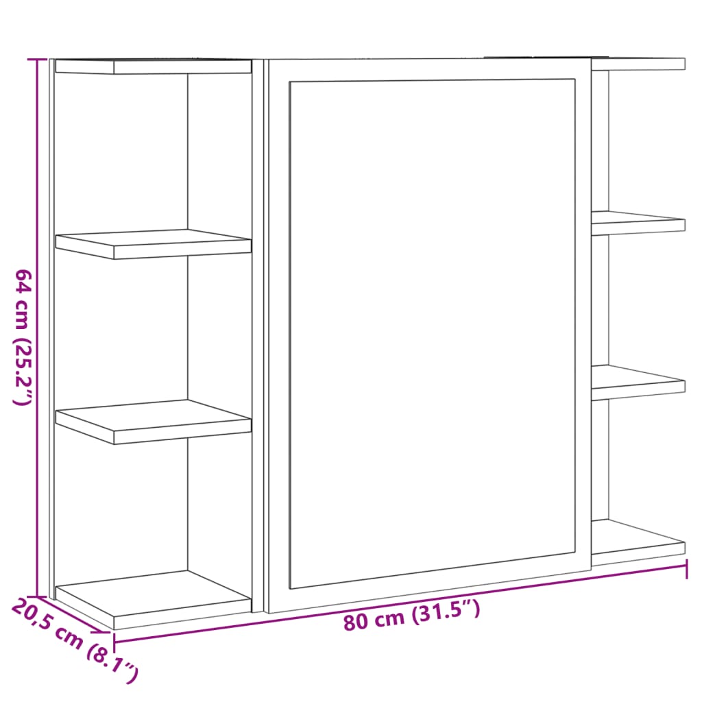 vidaXL Bad-Spiegelschrank Sonoma-Eiche 80x20,5x64 cm Holzwerkstoff