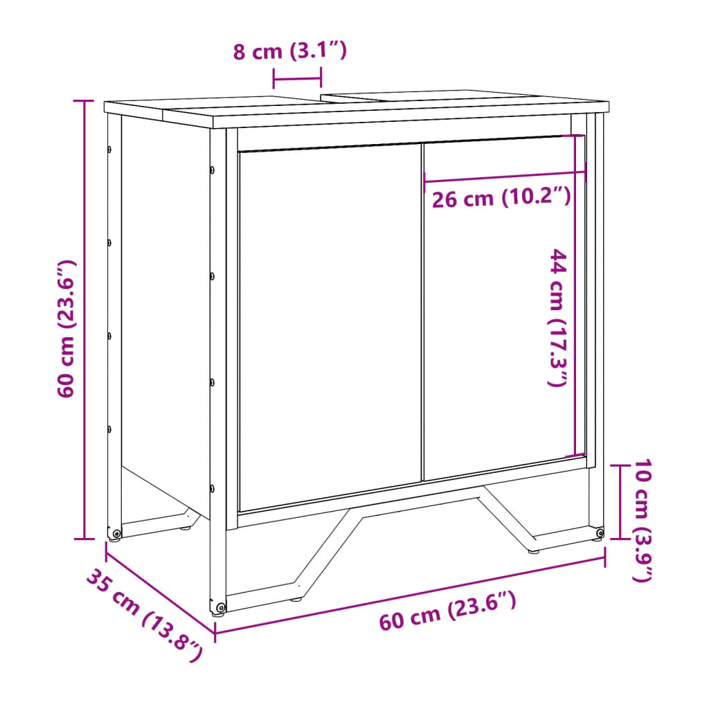 vidaXL Waschbeckenunterschrank Sonoma-Eiche 60x35x60 cm Holzwerkstoff
