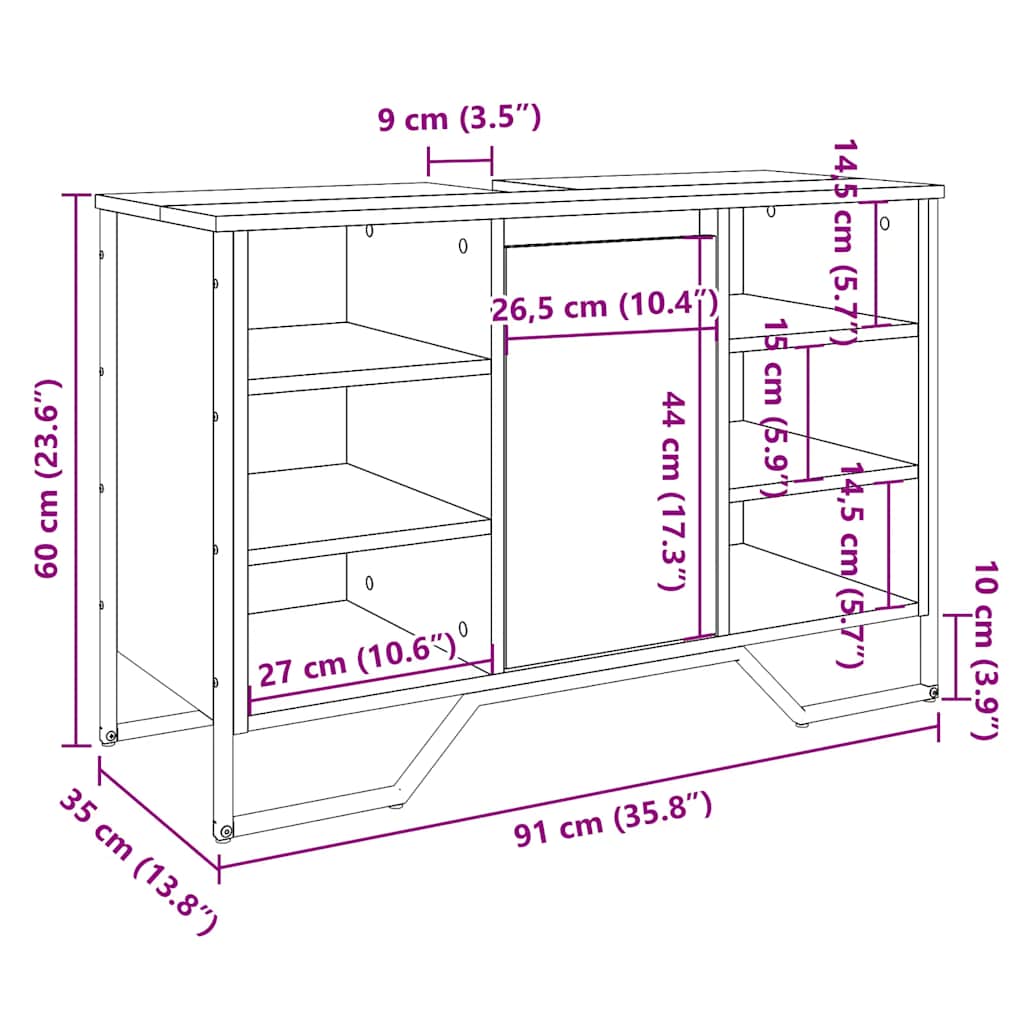 vidaXL Waschbeckenunterschrank Räuchereiche 91x35x60 cm Holzwerkstoff