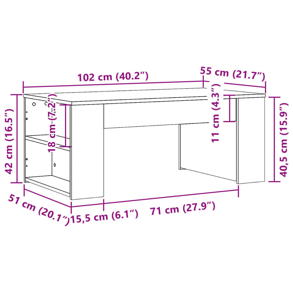 vidaXL Table basse gris Sonoma 102x55x42 cm Aggloméré