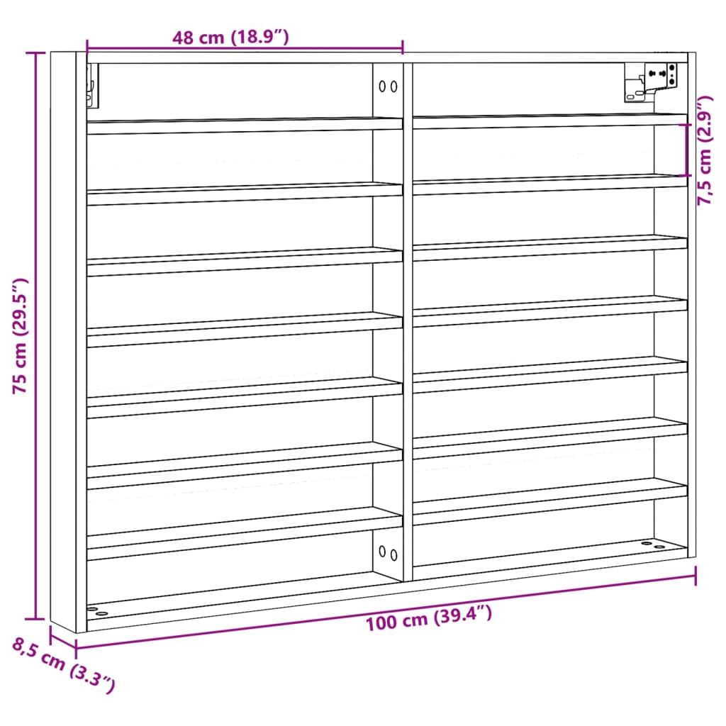 vidaXL Armoire vitrine chêne Sonoma 100x8,5x75 cm Aggloméré