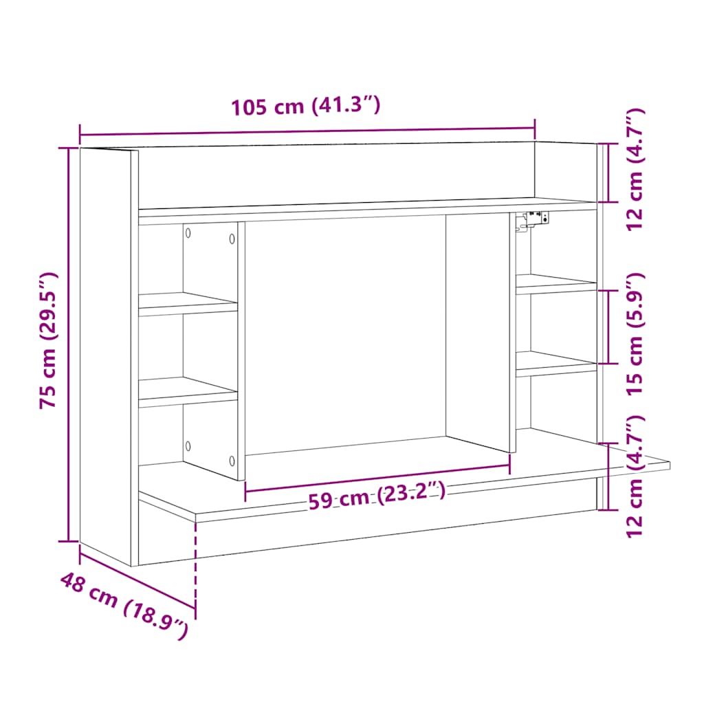 vidaXL Wand-Schreibtisch Braun Eichen-Optik 105x48x75 cm Holzwerkstoff