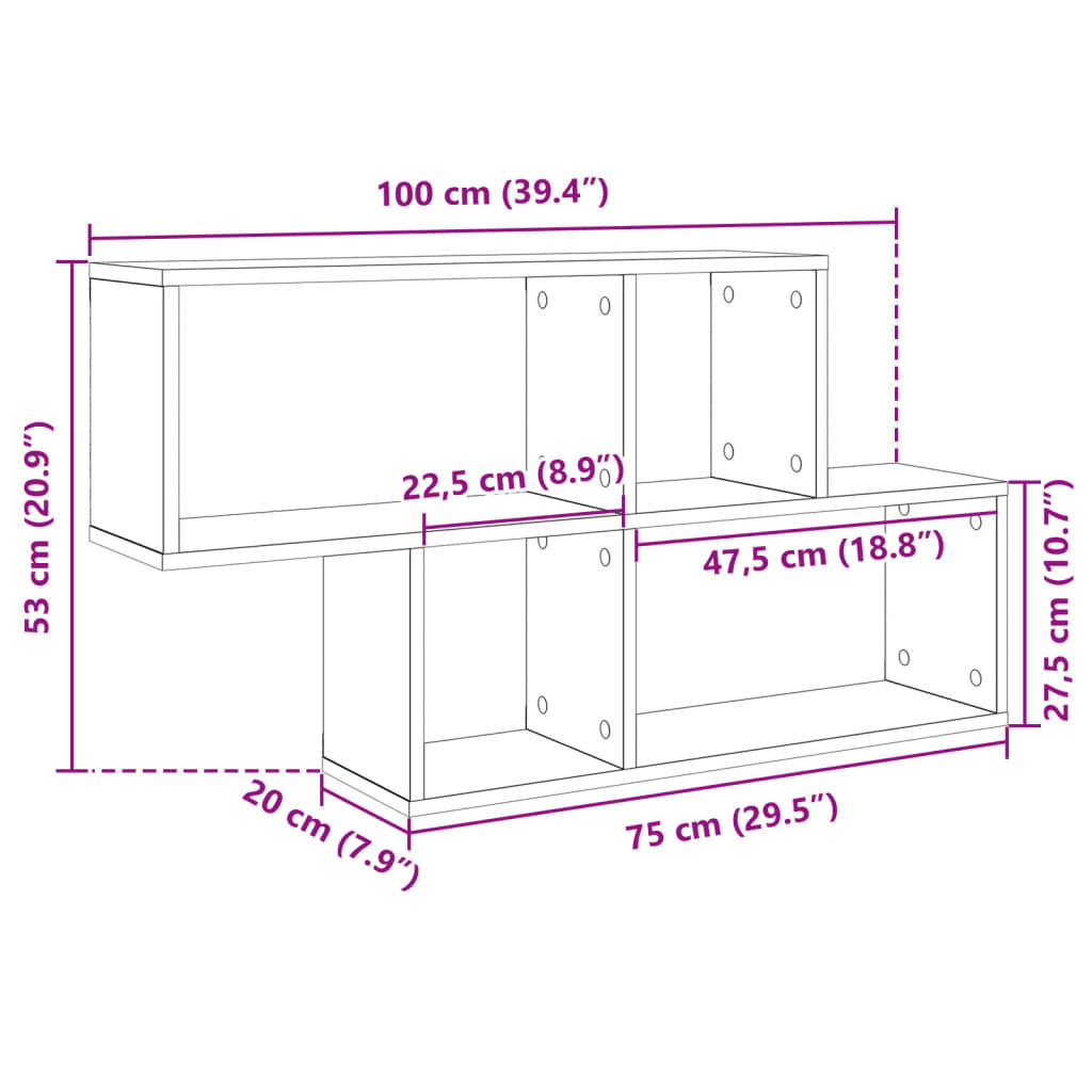 vidaXL Étagère murale chêne sonoma 100x20x53 cm bois d'ingénierie