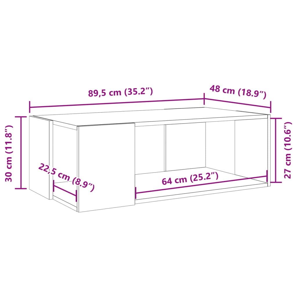 vidaXL Couchtisch Sonoma-Eiche 89,5x48x30 cm Holzwerkstoff