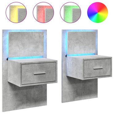 vidaXL Wand-Nachttische mit LED-Leuchten 2 Stk. Betongrau