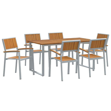 vidaXL Garten Essgruppe 7 pcs Grau Massivholz Akazie