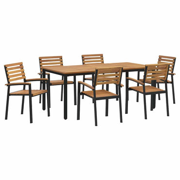 vidaXL Garten Essgruppe 7 pcs Schwarz Massivholz Akazie