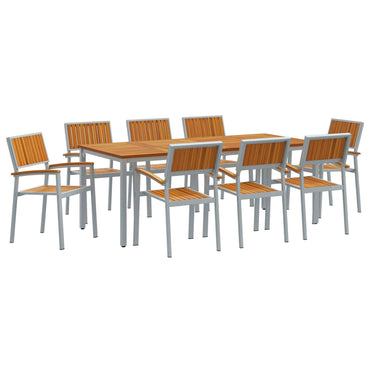 vidaXL Garten Essgruppe 9 pcs Grau und Braun 200 x 90 x 75 cm