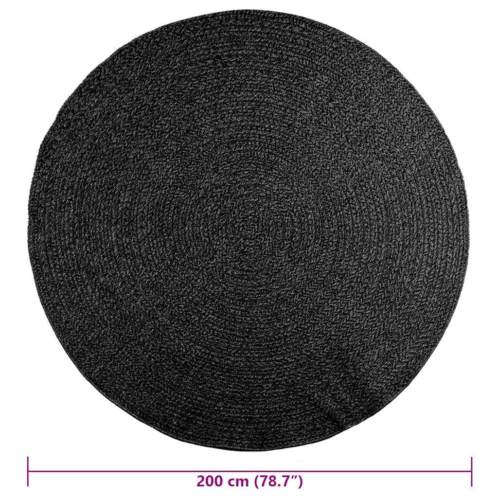 vidaXL Teppich ZIZUR Anthrazit Ø 200 cm Jute-Optik Indoor und Outdoor