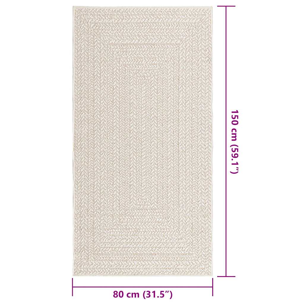 vidaXL Teppich ZIZUR Creme 80x150 cm Jute-Optik Indoor und Outdoor