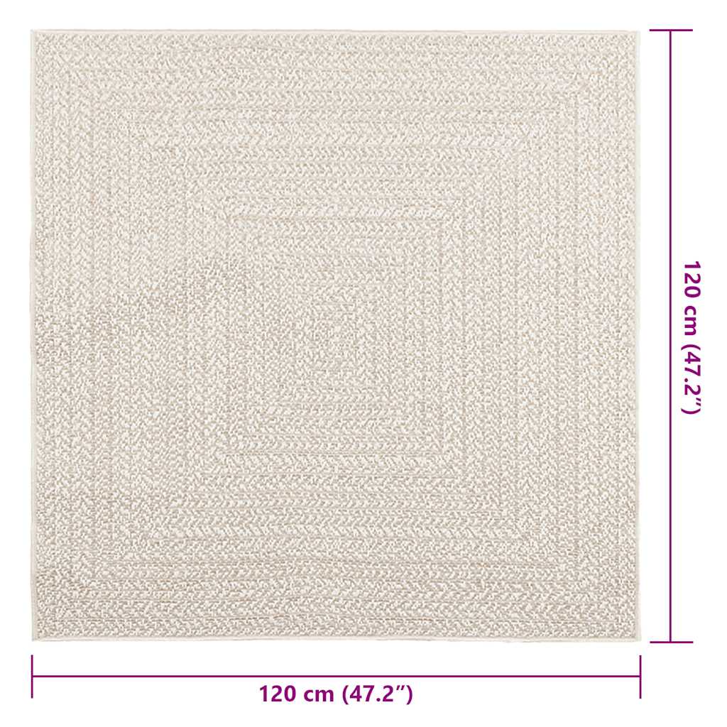vidaXL Teppich ZIZUR Creme 120x120 cm Jute-Optik Indoor und Outdoor