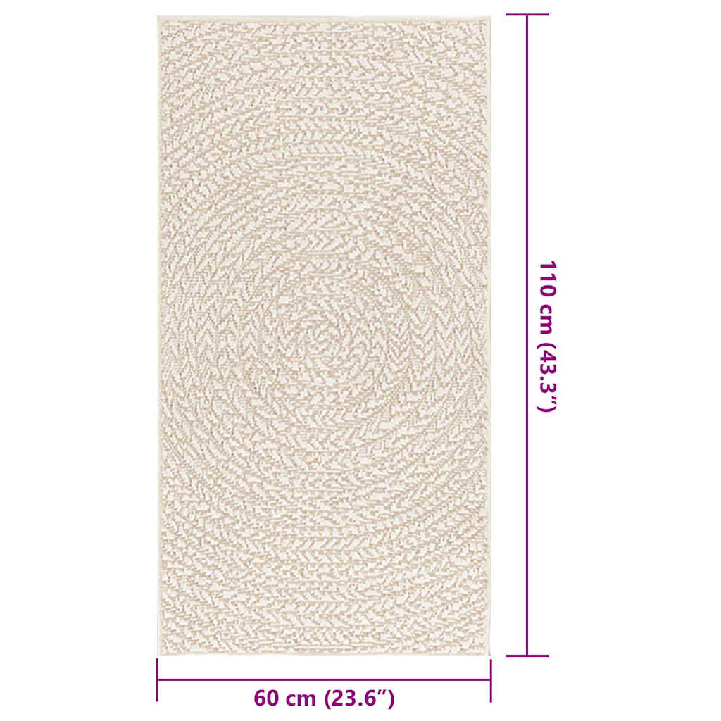 vidaXL Teppich ZIZUR Creme 60x110 cm Jute-Optik Indoor und Outdoor