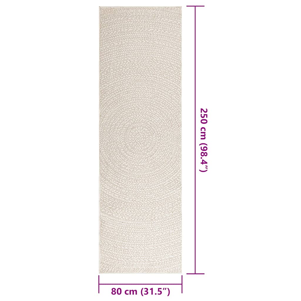 vidaXL Teppich ZIZUR Creme 80x250 cm Jute-Optik Indoor und Outdoor