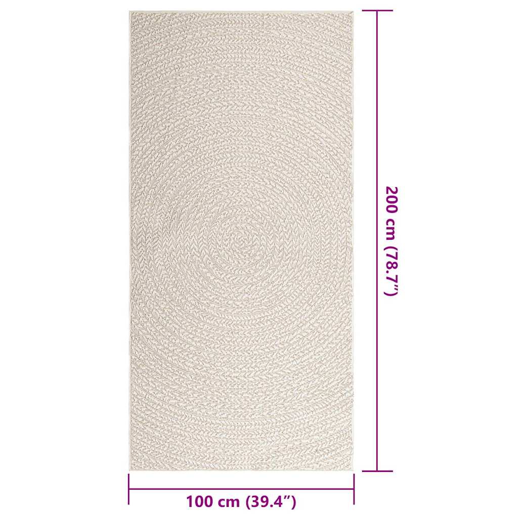 vidaXL Teppich ZIZUR Creme 100x200 cm Jute-Optik Indoor und Outdoor