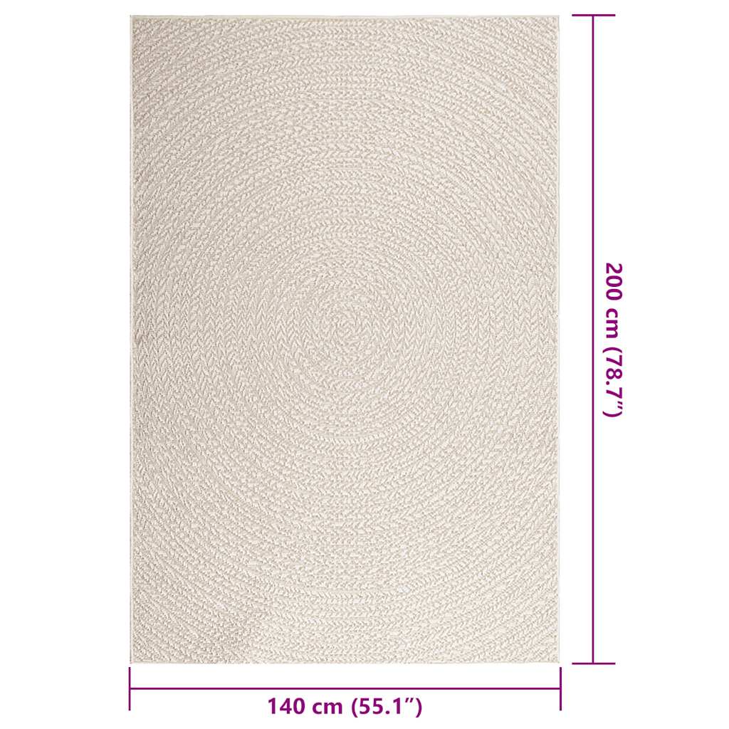 vidaXL Teppich ZIZUR Creme 140x200 cm Jute-Optik Indoor und Outdoor