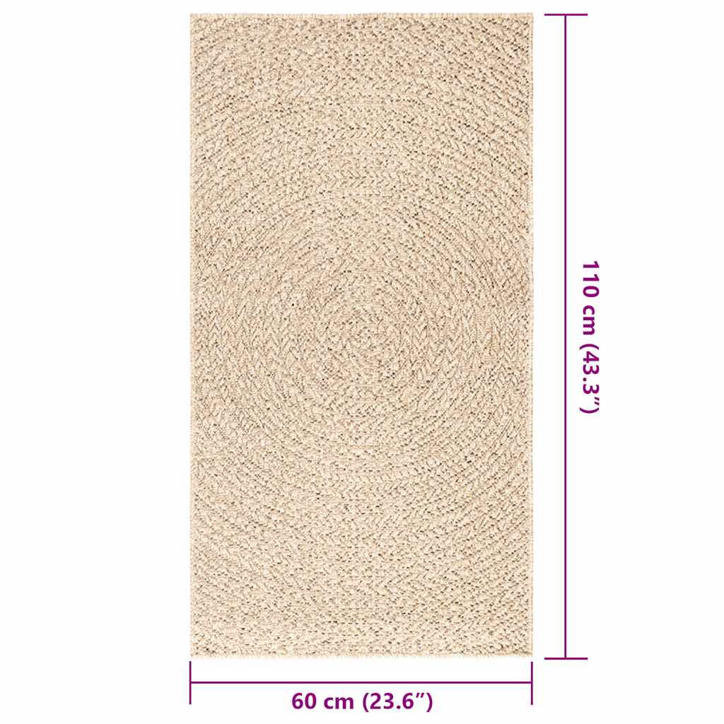 vidaXL Teppich ZIZUR Beige 60x110 cm Jute-Optik Indoor und Outdoor