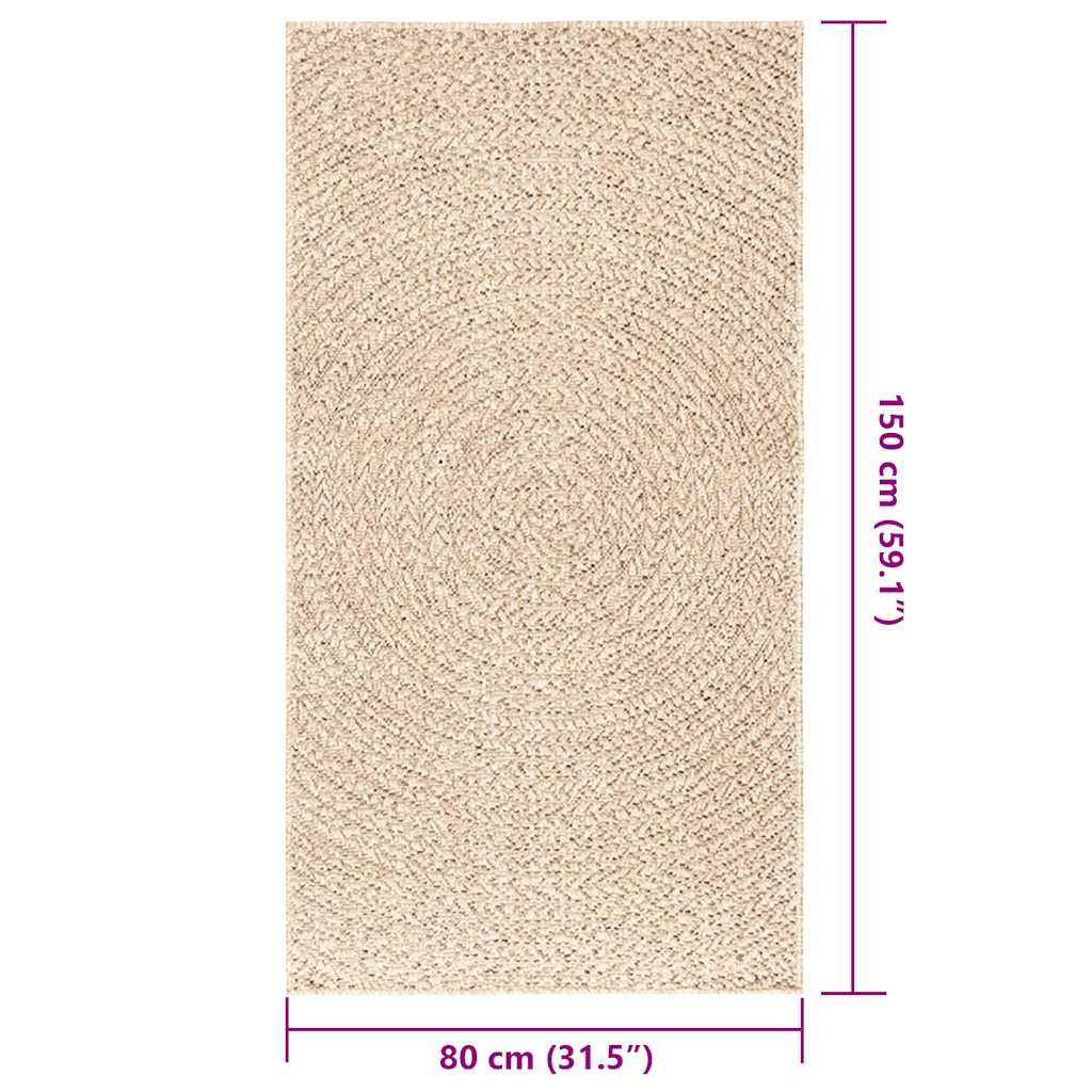 vidaXL Teppich ZIZUR Beige 80x150 cm Jute-Optik Indoor und Outdoor