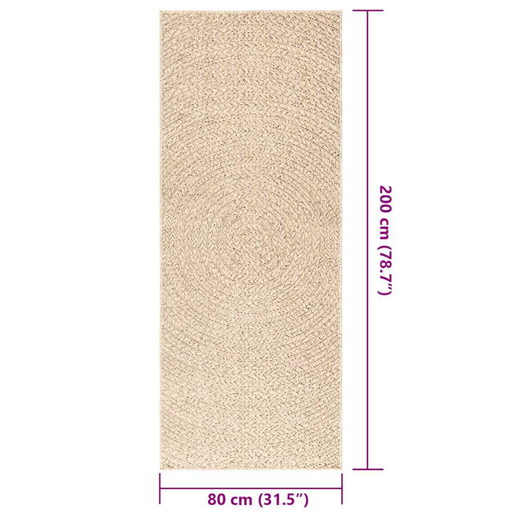 vidaXL Teppich ZIZUR Beige 80x200 cm Jute-Optik Indoor und Outdoor