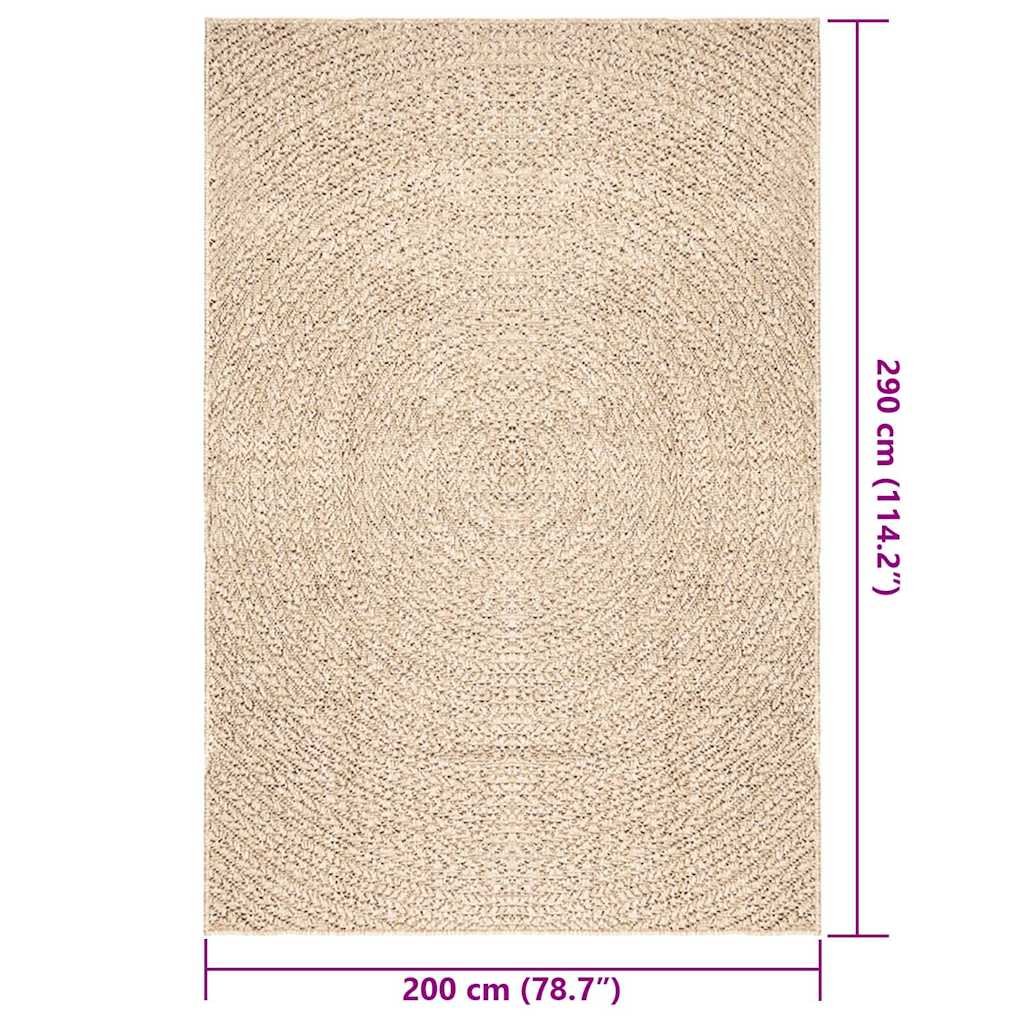 vidaXL Teppich ZIZUR Beige 200x290 cm Jute-Optik Indoor und Outdoor