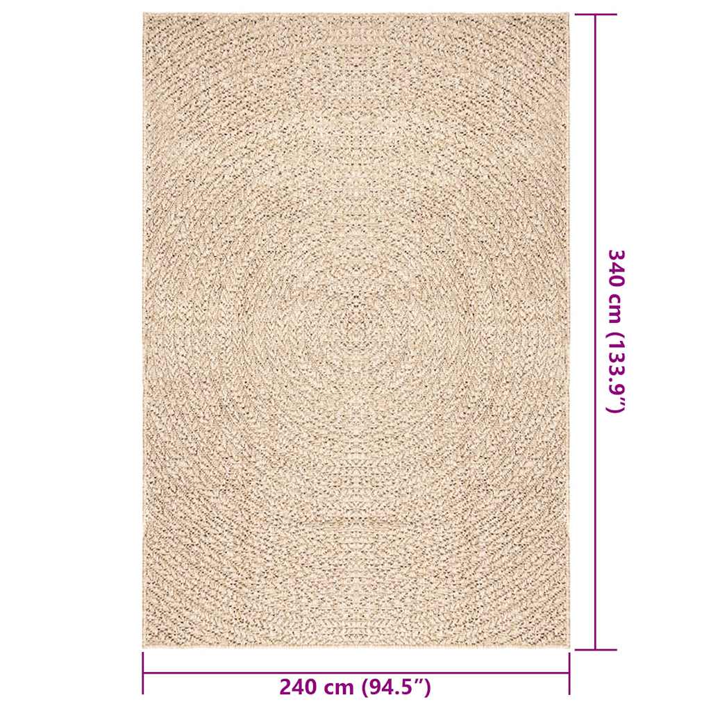 vidaXL Teppich ZIZUR Beige 240x340 cm Jute-Optik Indoor und Outdoor