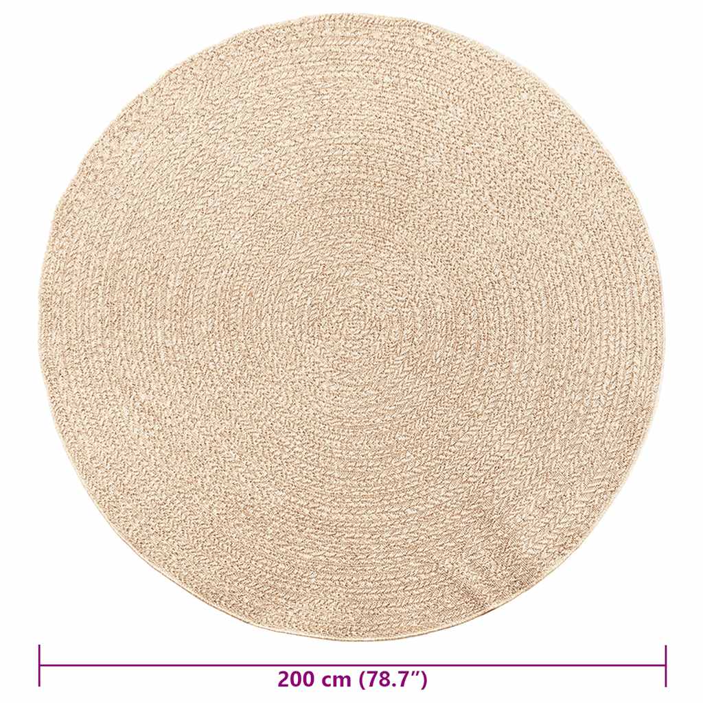 vidaXL Teppich ZIZUR Beige Ø 200 cm Jute-Optik Indoor und Outdoor