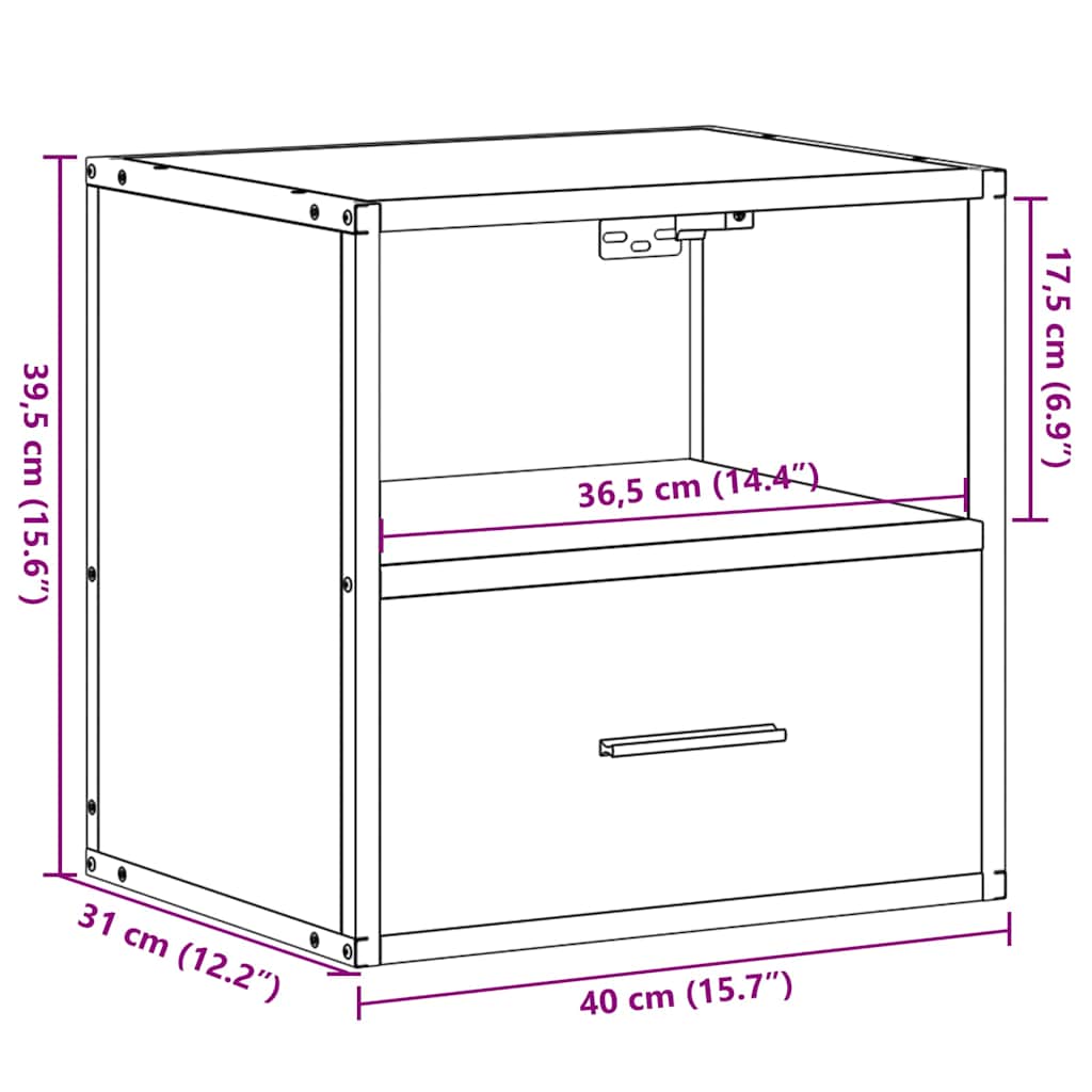 vidaXL Wand-Nachttisch Grau Sonoma 40x31x39,5 cm