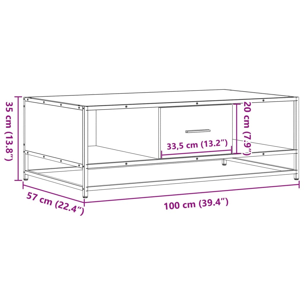vidaXL Table basse gris Sonoma 100x57x35 cm en bois d'ingénierie et métal