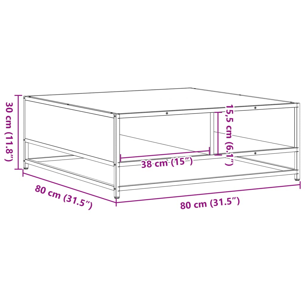 vidaXL Table basse noire 80x80x30 cm en bois d'ingénierie et métal
