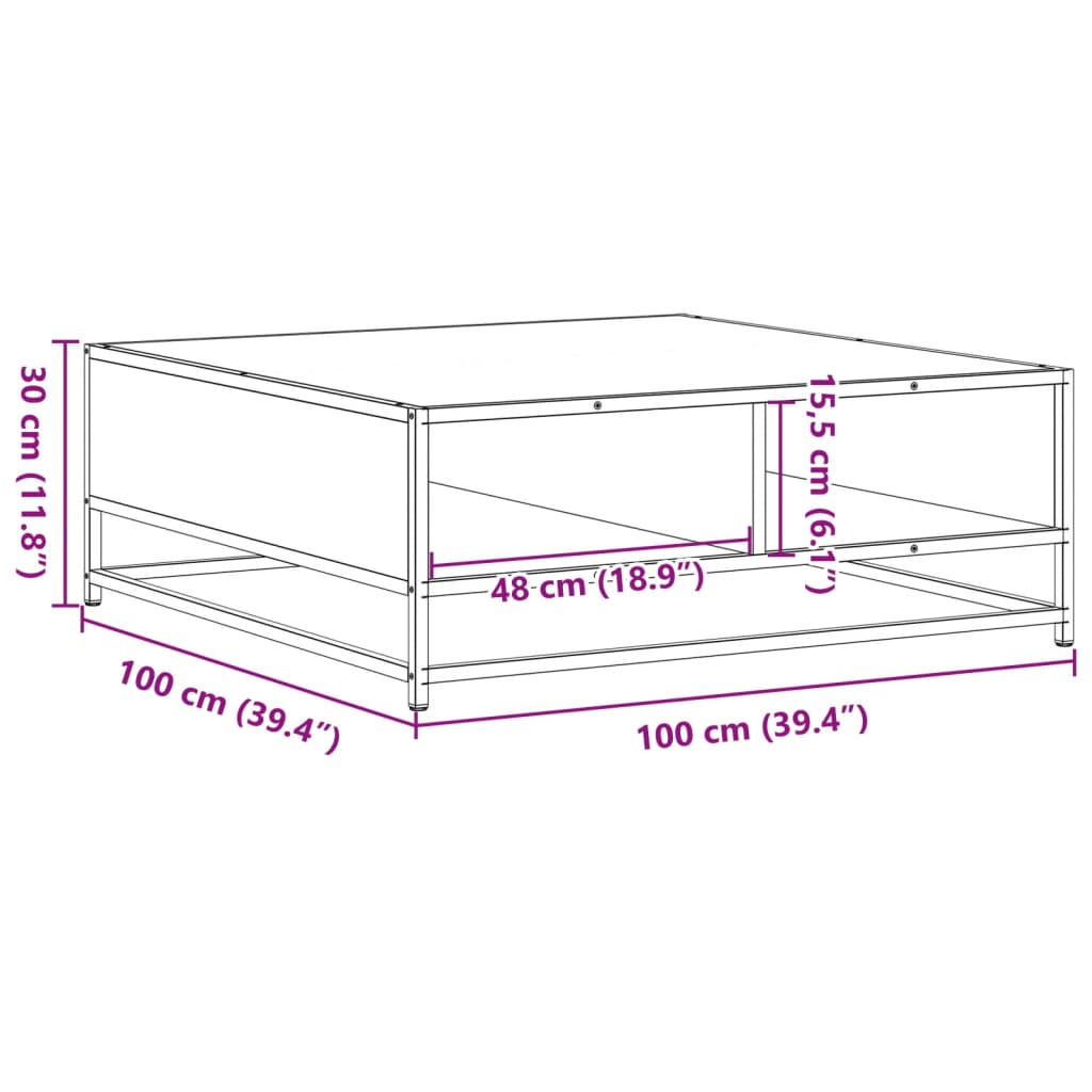 vidaXL Table basse noire 100x100x30 cm en bois d'ingénierie et métal