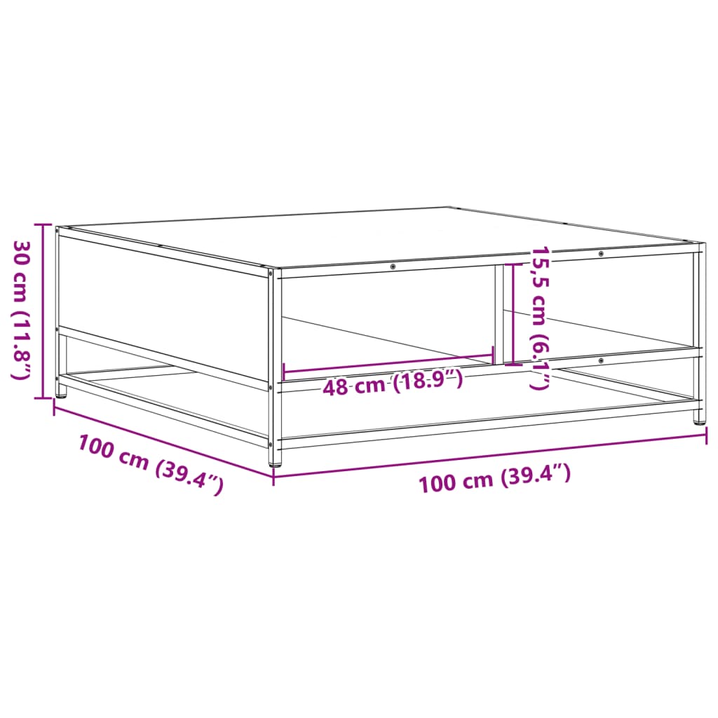 vidaXL Table basse chêne fumé 100x100x30 cm bois d'ingénierie et métal