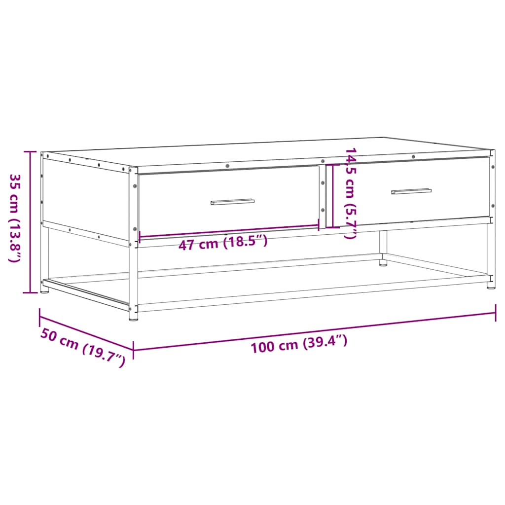 vidaXL Couchtisch Schwarz 100x50x35 cm Holzwerkstoff und Metall
