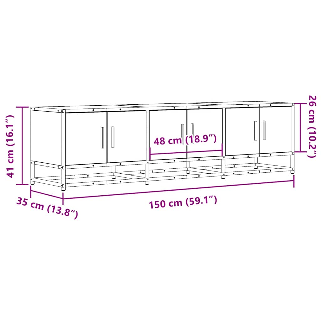 vidaXL Meuble TV Noir 150x35x41 cm Bois d'ingénierie et Métal