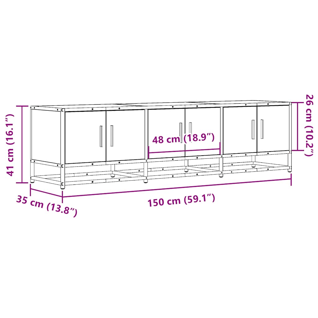 vidaXL Meuble TV chêne fumé 150x35x41 cm en bois d'ingénierie et métal