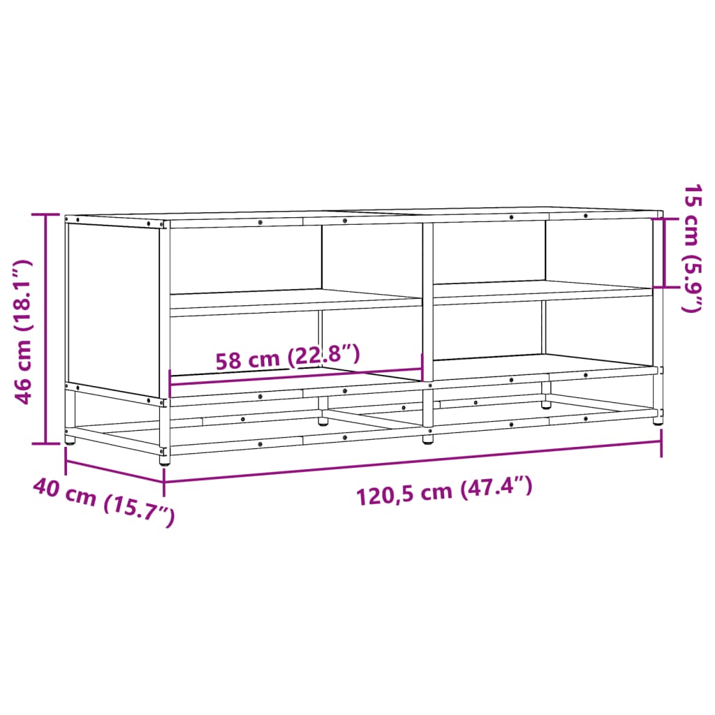 vidaXL Meuble TV Noir 120,5x40x46 cm Bois d'ingénierie et métal