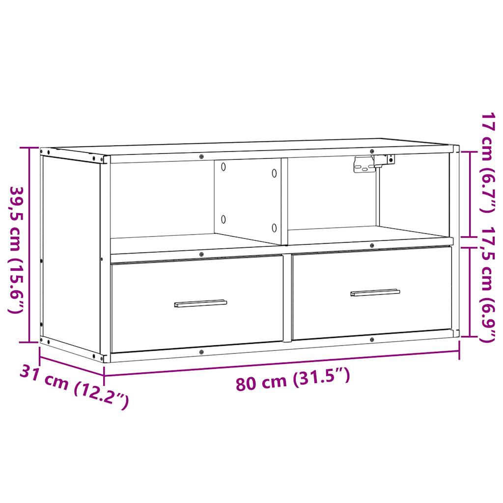vidaXL Meuble TV chêne fumé 80x31x39,5 cm bois d'ingénierie et métal