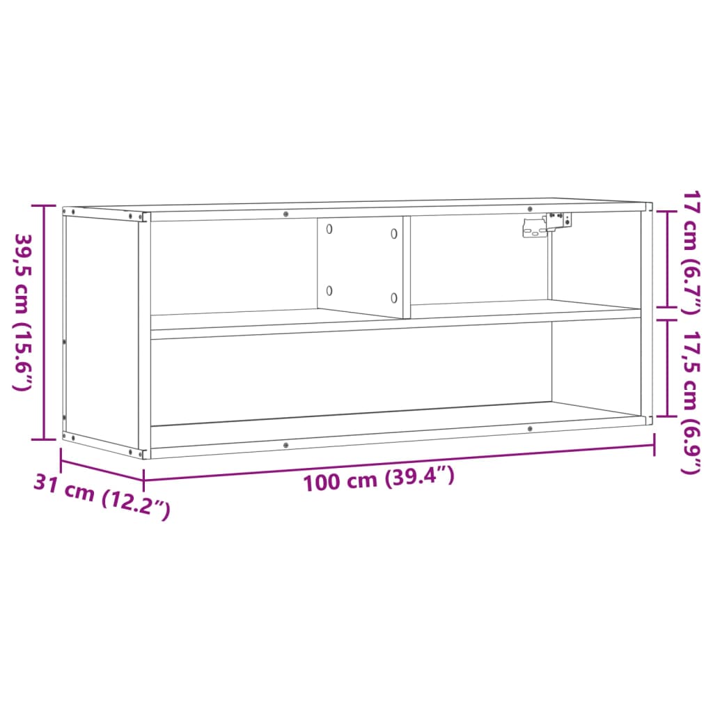 vidaXL Meuble TV chêne fumé 100x31x39,5 cm, bois d'ingénierie et métal