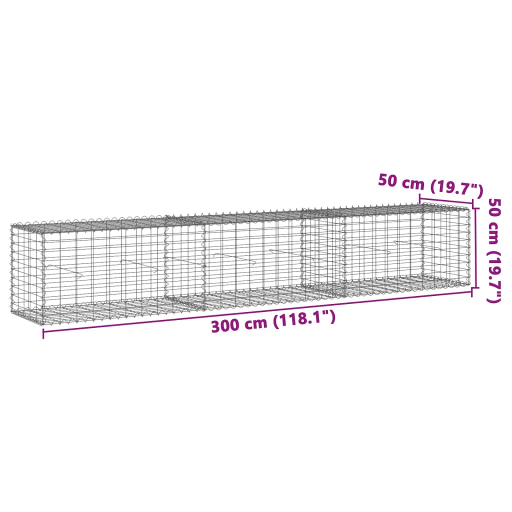 vidaXL Gabione mit Deckel 300x50x50 cm Verzinktes Eisen