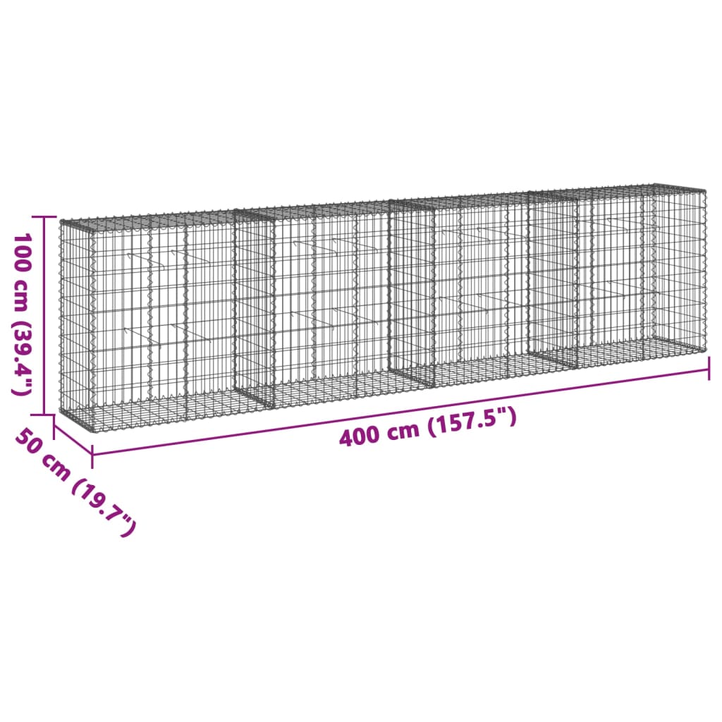 vidaXL Gabion avec couvercle 400x50x100 cm Fer galvanisé