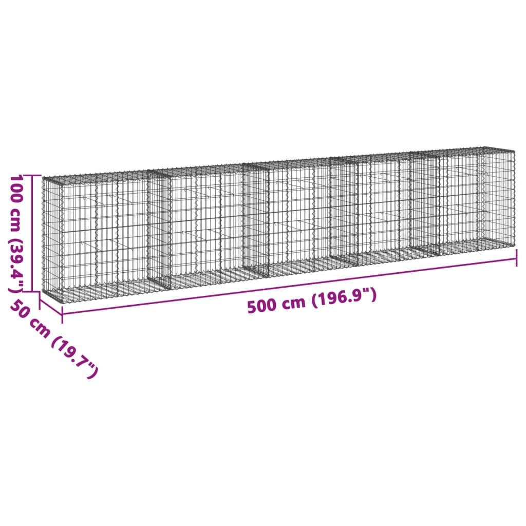 vidaXL Gabione mit Deckel 500x50x100 cm Verzinktes Eisen