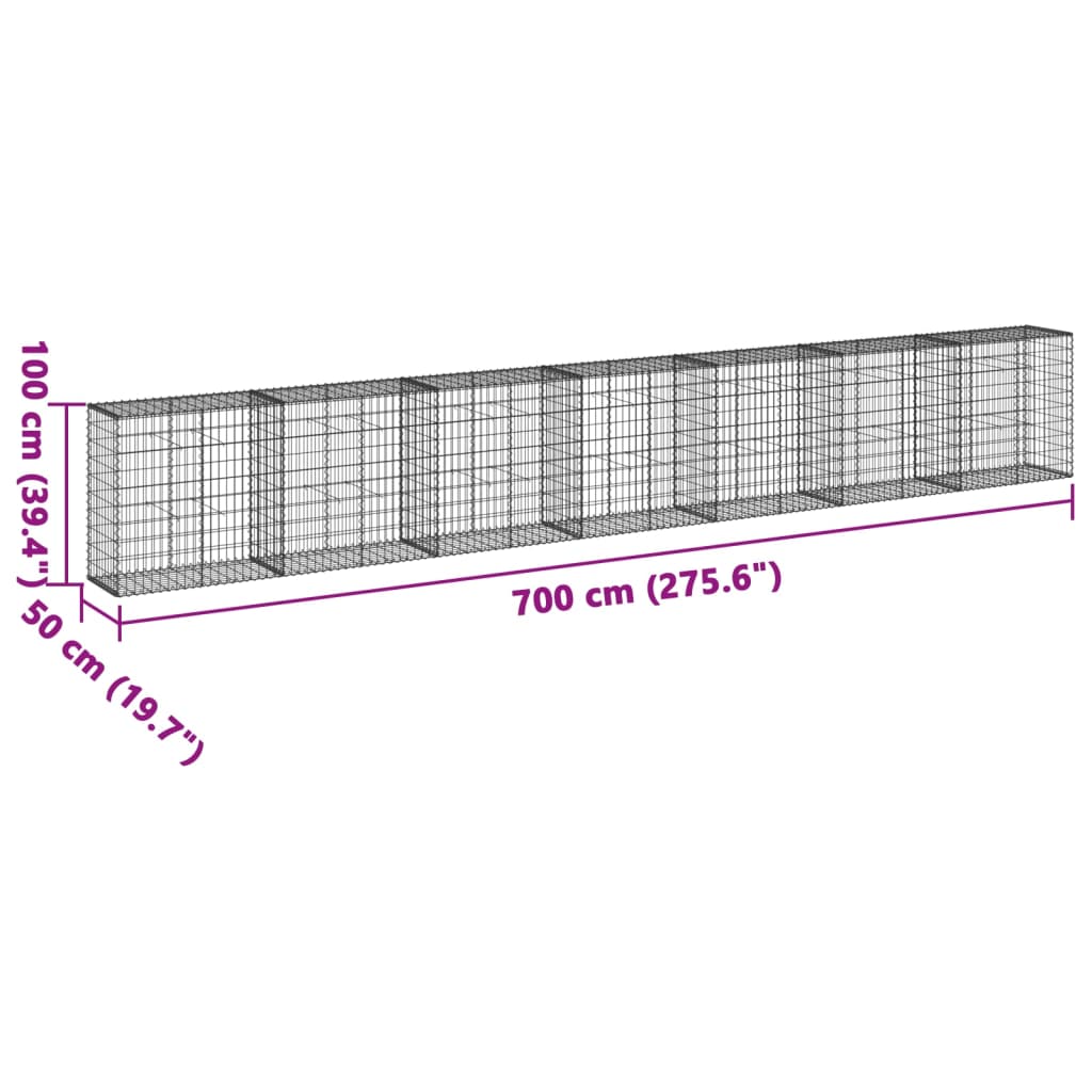 vidaXL Gabione mit Deckel 700x50x100 cm Verzinktes Eisen