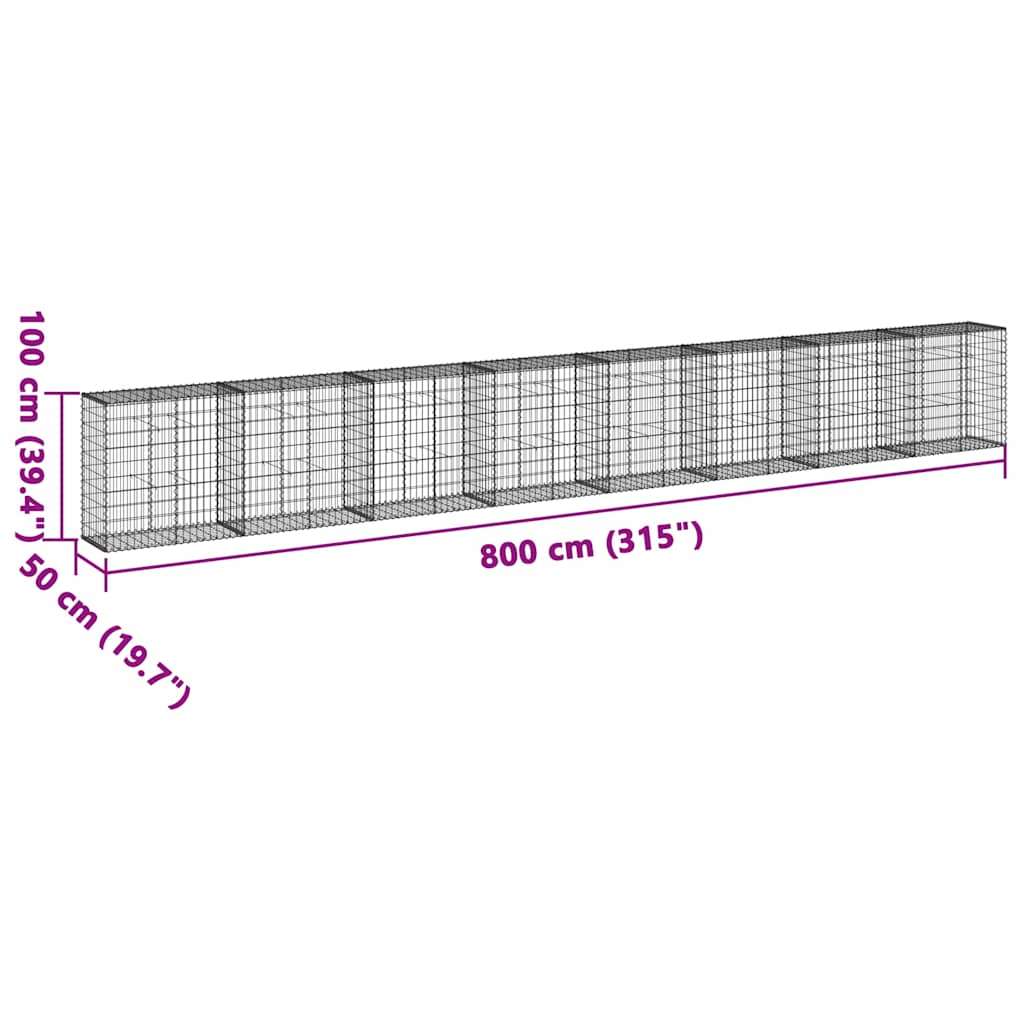 vidaXL Gabione mit Deckel 800x50x100 cm Verzinktes Eisen