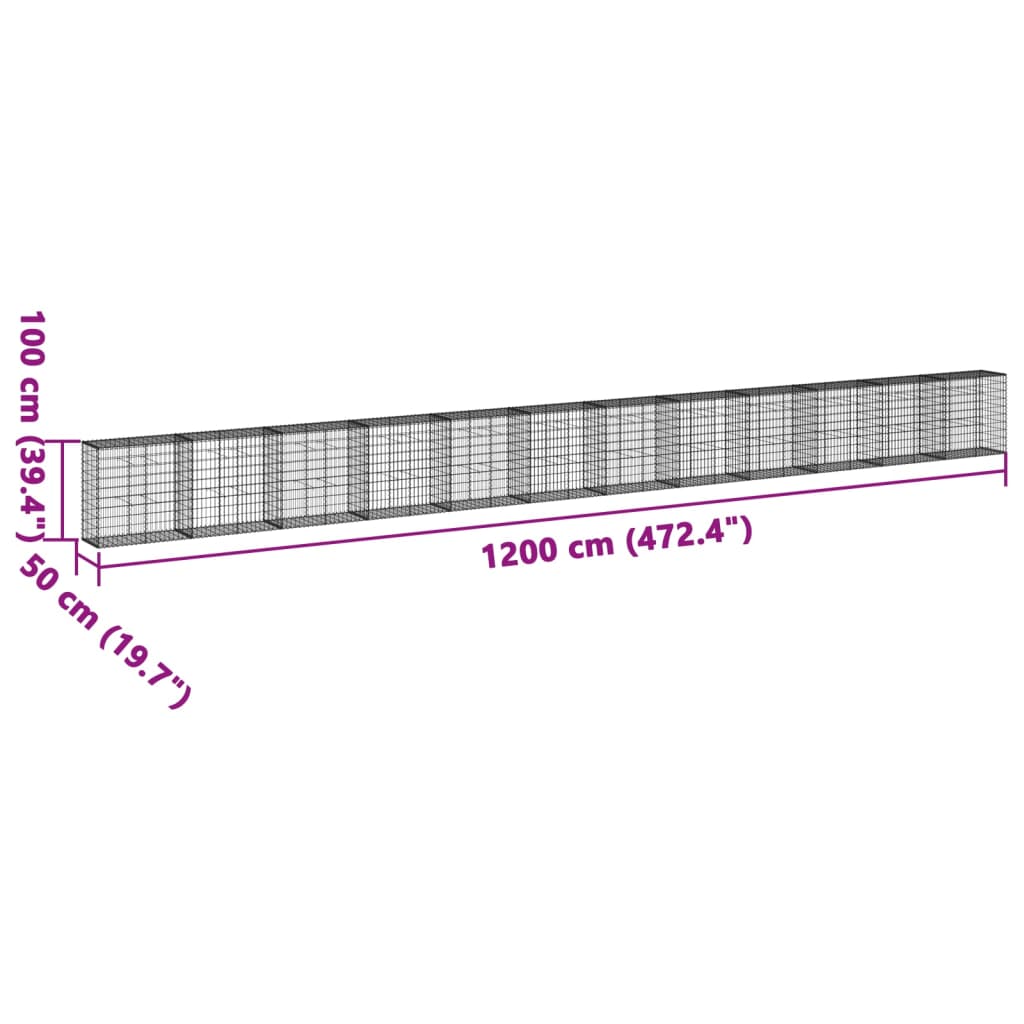 vidaXL Gabionenkorb mit Deckel 1200x50x100 cm en fer galvanisé
