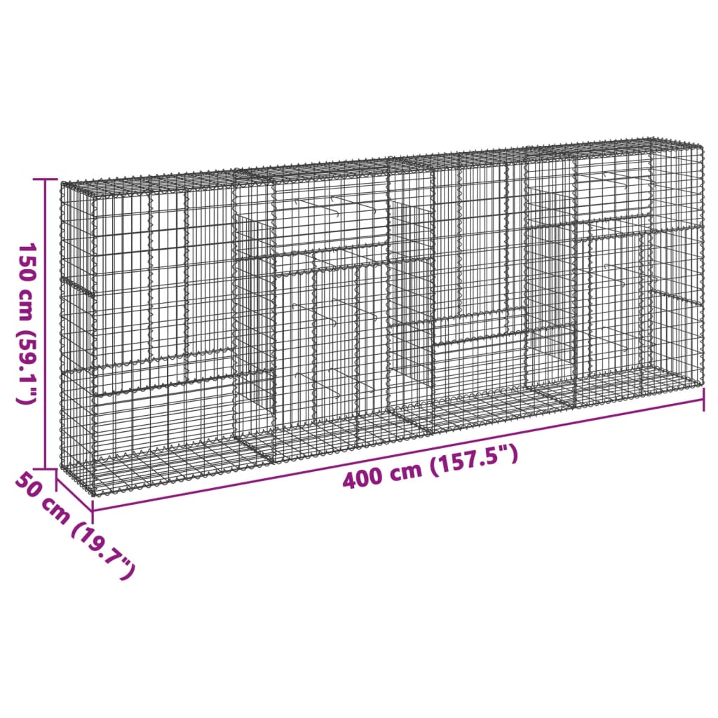 vidaXL Gabionen mit Deckel 400x50x150 cm Verzinktes Eisen