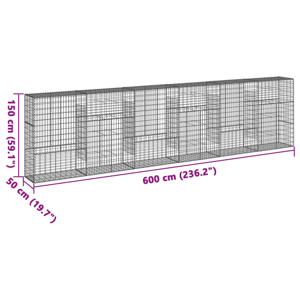 vidaXL Gabione mit Deckel 600x50x150 cm Verzinktes Eisen