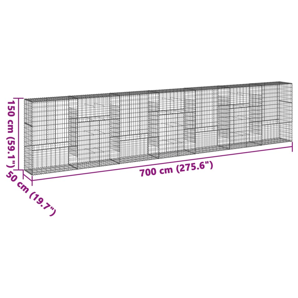 vidaXL Gabione mit Deckel 700x50x150 cm Verzinktes Eisen