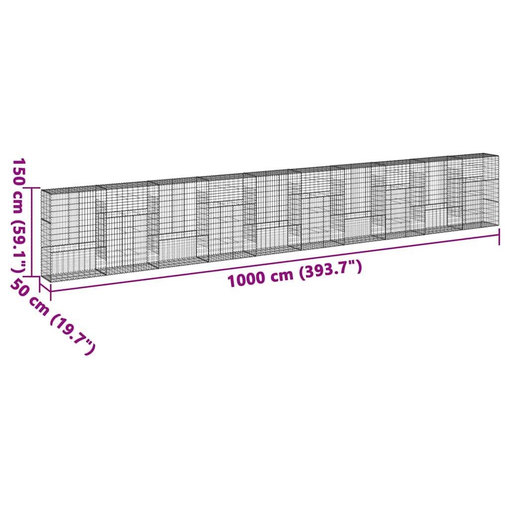 vidaXL Gabione mit Deckel 1000x50x150 cm Verzinktes Eisen
