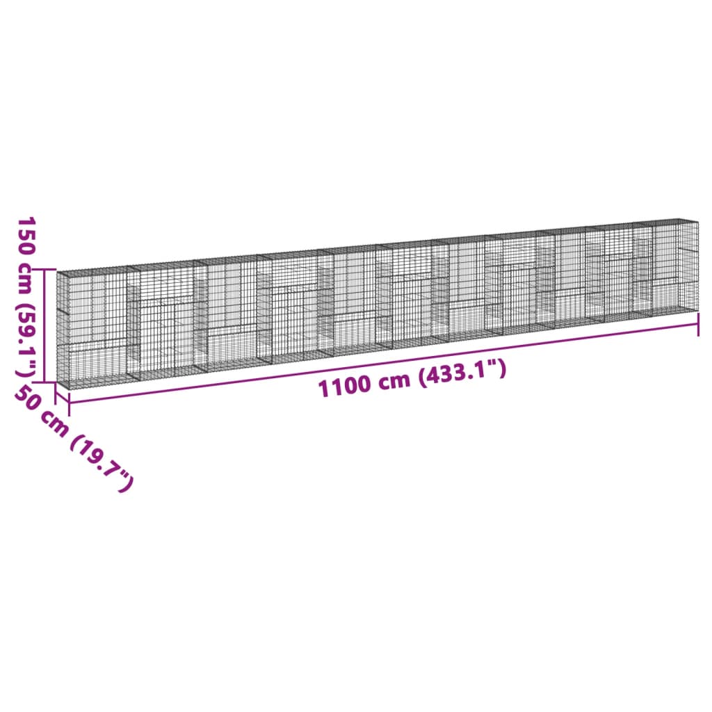 vidaXL Gabione mit Deckel 1100x50x150 cm Verzinktes Eisen